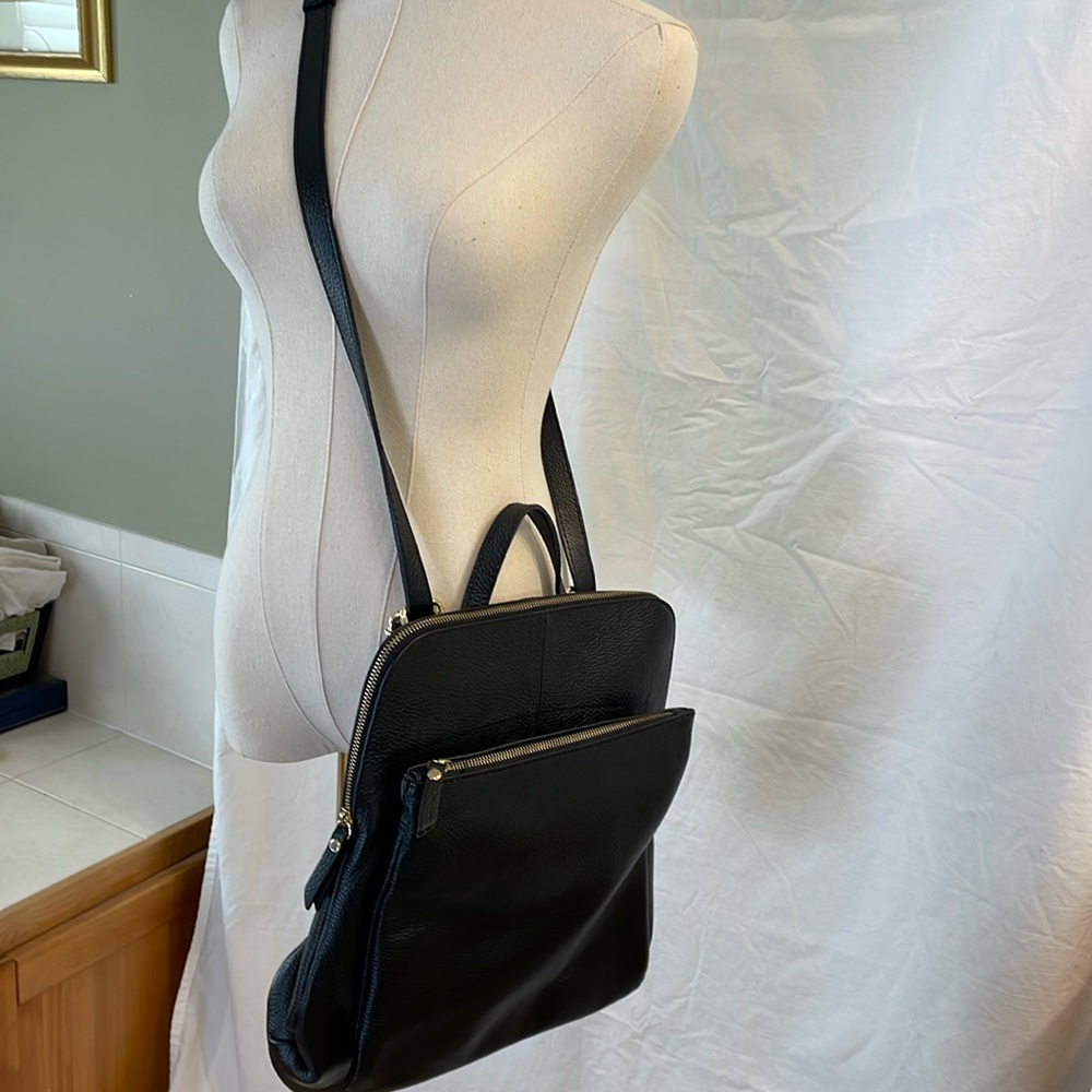 L. Credi Black Pebbled Leather Backpack/Crossbody Made in Italy